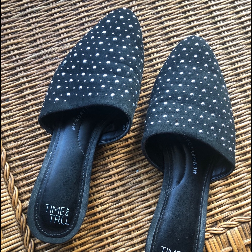 Time & Tru silver studded mules